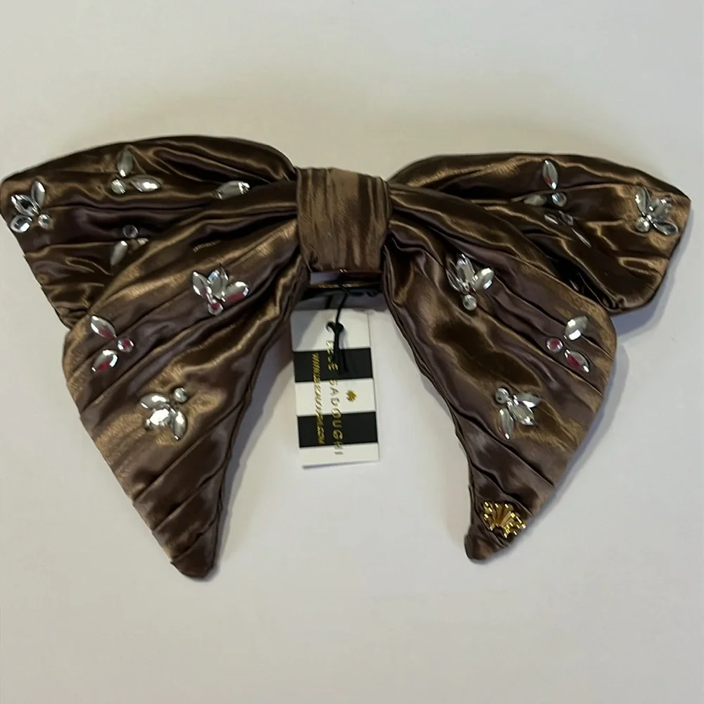 Lele Sadoughi BOW BARRETTE Rootbeer Crystal Honeybee NWT